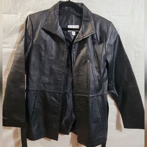 Authentic 100% Leather Belted Short Trench Coat